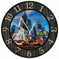 SvS Настенные часы SvS 3502772 Яркий город в черной рамке СВС