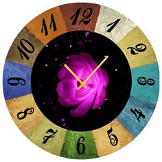 SvS Настенные часы SvS 3502130 Фиолетовый цветок на черном фоне СВС