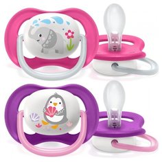 Пустышка силиконовая ортодонтическая Philips AVENT Ultra Air SCF080/08 6-18 м, 2 шт., фимолетовый