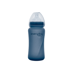 EveryDay Baby Бутылочка стеклянная Healthy + с индикатором температуры и защитным силиконовым покрытием, 240 мл, с рождения, черничный