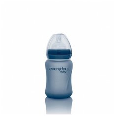 EveryDay Baby Бутылочка стеклянная Healthy + с индикатором температуры и защитным силиконовым покрытием, 150 мл, с рождения, черничный