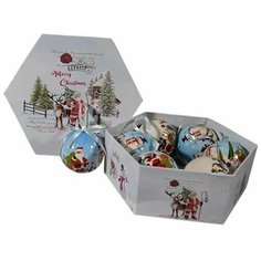 Набор ёлочных шариков диаметр 8 см, 7 шт, голубые с дедом Морозом Avrora