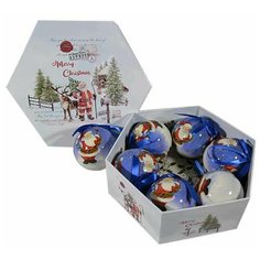 Набор ёлочных шариков диаметр 8 см, 7 шт, синие с дедом Морозом Avrora