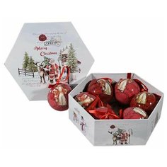 Набор ёлочных шариков диаметр 8 см, 7 шт, красные с дедом Морозом Avrora