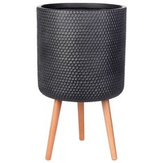 Кашпо Ханни Круглое с подставкой, файберстоун, черное, D37 H65 cm Idealist