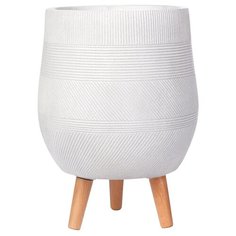 Кашпо Страйп Овальное с Подставкой, файберстоун, слоновая кость, D31.5 H43 cm Idealist