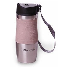 Термокружка Kamille с TPR- вставкой и ремешком (бежевая) 380 мл