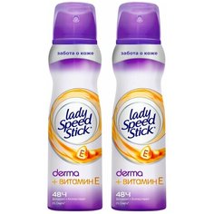 Lady Speed Stick Дезодорант- антиперспирант Derma + Витамин Е, женский, спрей, 2 шт по 150 мл