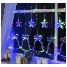 Luazon Lighting Гирлянда электрическая светодиодная "Бахрома", 2.4 х 0.9 м, "Колокольчики, 8 режимов, свечение разноцветное.