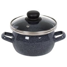 Кастрюля сталь, эмалированное покрытие, 1.5 л, с крышкой, Сантэкс, Серый гранит, 1-2415112