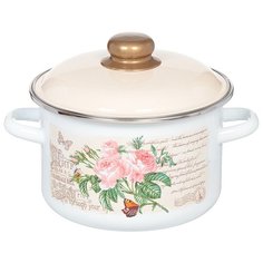 Кастрюля сталь, эмалированное покрытие, 3 л, с крышкой, СтальЭмаль, Мэри белоснежная, 6RD181M