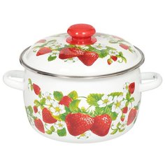 Кастрюля сталь, эмалированное покрытие, 4 л, с крышкой, Сибирские товары, Клубничная поляна, 3MC201P