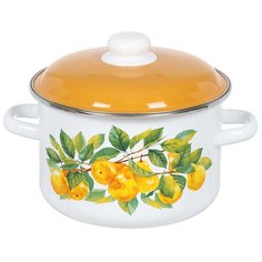 Кастрюля сталь, эмалированное покрытие, 4 л, с крышкой, крышка сталь, СтальЭмаль, Грушевый сад, 6RD201M, белоснежная