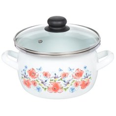 Кастрюля сталь, эмалированное покрытие, 3 л, с крышкой, Сантэкс, Маки, 1-2430112