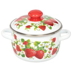 Кастрюля сталь, эмалированное покрытие, 2 л, с крышкой, Сибирские товары, Клубничная поляна, 3MC161P