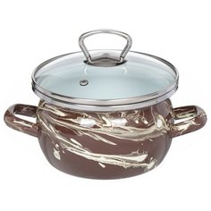 Кастрюля сталь, эмалированное покрытие, 1.5 л, с крышкой, Сантэкс, Шейк коричнево- белый, 1-2415111