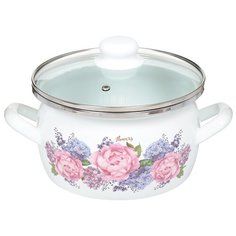 Кастрюля сталь, эмалированное покрытие, 3 л, с крышкой, Сантэкс, Гортензия, 1-2430112