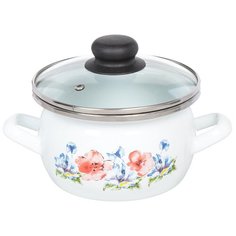 Кастрюля сталь, эмалированное покрытие, 1.5 л, с крышкой, Сантэкс, Маки, 1-2415112