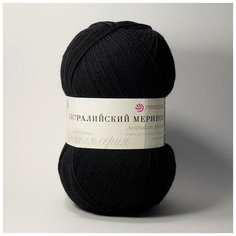 Пряжа Пехорка Австралийский меринос 02 черный 95% мериносовая шерсть, 5% акрил 100гр 400м 5 шт