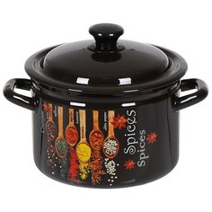 Кастрюля сталь, эмалированное покрытие, 4 л, с крышкой, крышка сталь, Керченский металлургический завод, Карри, 41704-142/6- У4, черная КМЗ