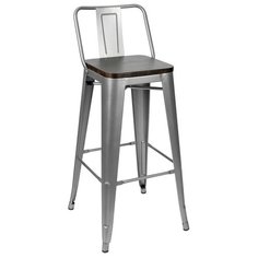 Барный стул со спинкой Tolix wood, серебристый матовый Stool Group