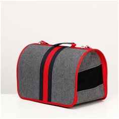 Сумка для кошек, переноска для кошек каркасная, складная, 40 х 25 х 26 см, красно- серая Пижон