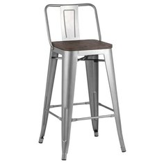 Полубарный стул со спинкой Tolix wood, серебристый матовый Stool Group