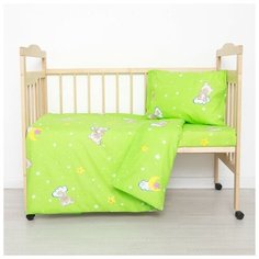 Постельное белье детский "Мишки на облаках", цвет зеленый, 112*147, 100*150, 40*60 1 шт, бязь, хл100 120 427489 ГАЛТЕКС