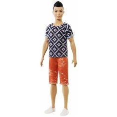 MATTEL Кукла- мальчик КЕН в оранжевых джинсовых шортах 115 серия FASHIONISTAS