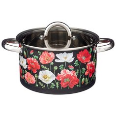 Кастрюля Agness со стеклянной крышкой, серия "Маки", нерж. сталь, 4.6 л, 22х12 см (916-308)