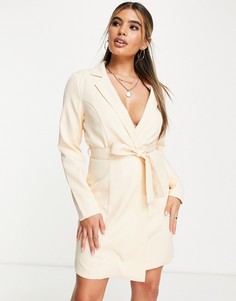 Платье-блейзер мини кремового цвета с запахом Missguided-Белый