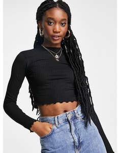 Укороченный топ в рубчик с длинными рукавами и воротом-трубой Miss Selfridge-Черный цвет