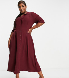 Платье-рубашка миди на пуговицах с поясом темно-бордового цвета ASOS DESIGN Curve-Красный