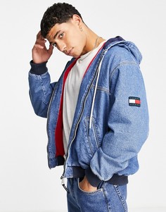 Синяя выбеленная джинсовая куртка с капюшоном Tommy Jeans-Голубой