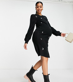 Свободное платье-джемпер с вышивкой в небесном стиле Wednesdays Girl Maternity-Черный цвет