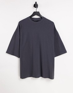Oversized-футболка из пике выбеленного черного цвета ASOS DESIGN-Черный цвет