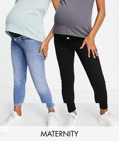 Набор из 2 зауженных джинсов светло-голубого и черного цветов River Island Maternity-Голубой