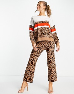 Вязаные брюки с широкими штанинами и леопардовым принтом (от комплекта) Never Fully Dressed-Разноцветный