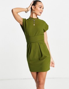 Оливково-зеленое платье мини с поясом на талии Closet London-Зеленый цвет