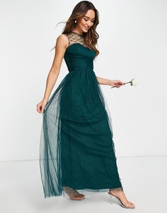 Зеленое платье макси с декоративной отделкой Little Mistress Bridesmaid-Зеленый цвет