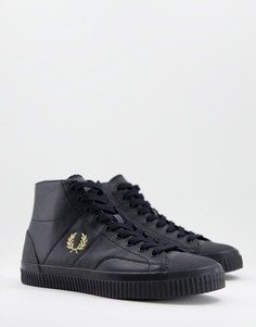 Черные кожаные кроссовки средней высоты Fred Perry Hughes-Черный цвет