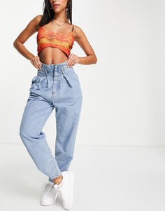 Голубые джинсы свободного кроя с завышенной талией Missguided-Голубой
