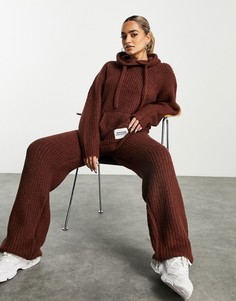 Широкие вязаные брюки коричневого цвета ASOS DESIGN Weekend Collective-Коричневый цвет