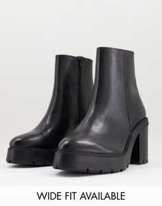 Черные кожаные ботинки челси на каблуке и платформе ASOS DESIGN-Черный цвет