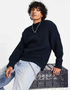 Темно-синий свитер в крупный рубчик с большими манжетами ASOS DESIGN