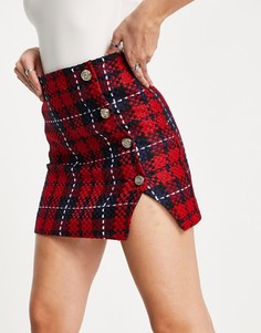 Красная мини-юбка из ткани букле в клетку тартан (от комплекта) River Island-Красный