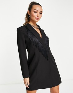 Черное платье-блейзер с бахромой на лацканах Vero Moda-Черный цвет