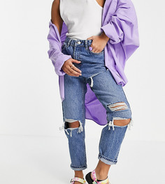 Голубые выбеленные джинсы в винтажном стиле с рваной отделкой Topshop Petite-Голубой