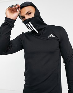 Черный лонгслив с балаклавой и тремя полосками adidas Training Cold Rdy-Черный цвет