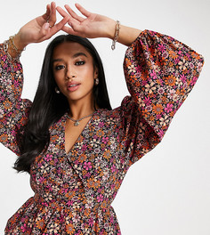 Топ с цветочным принтом и воротником Topshop Petite-Разноцветный